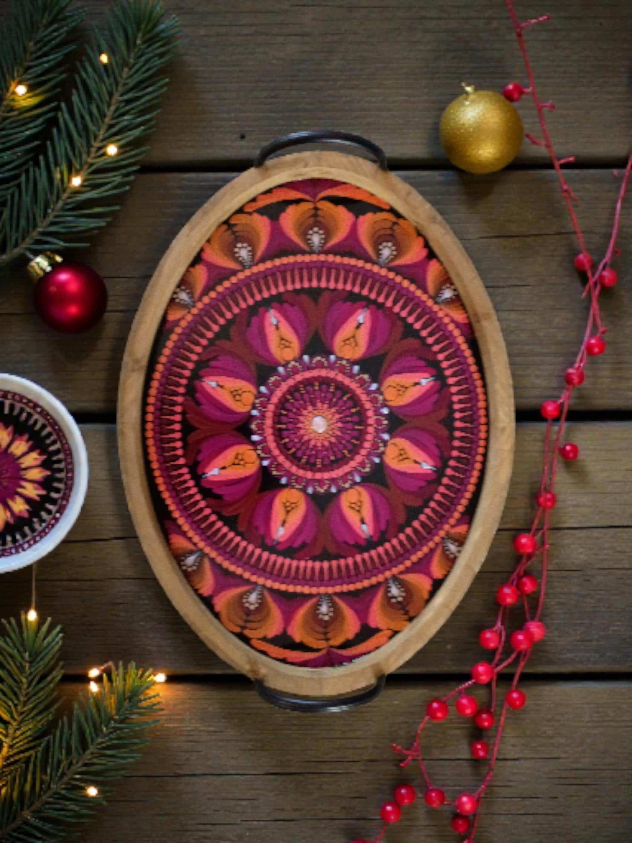 19 × 14.5" Hand-Painted Oval Tray – Sunset Colors