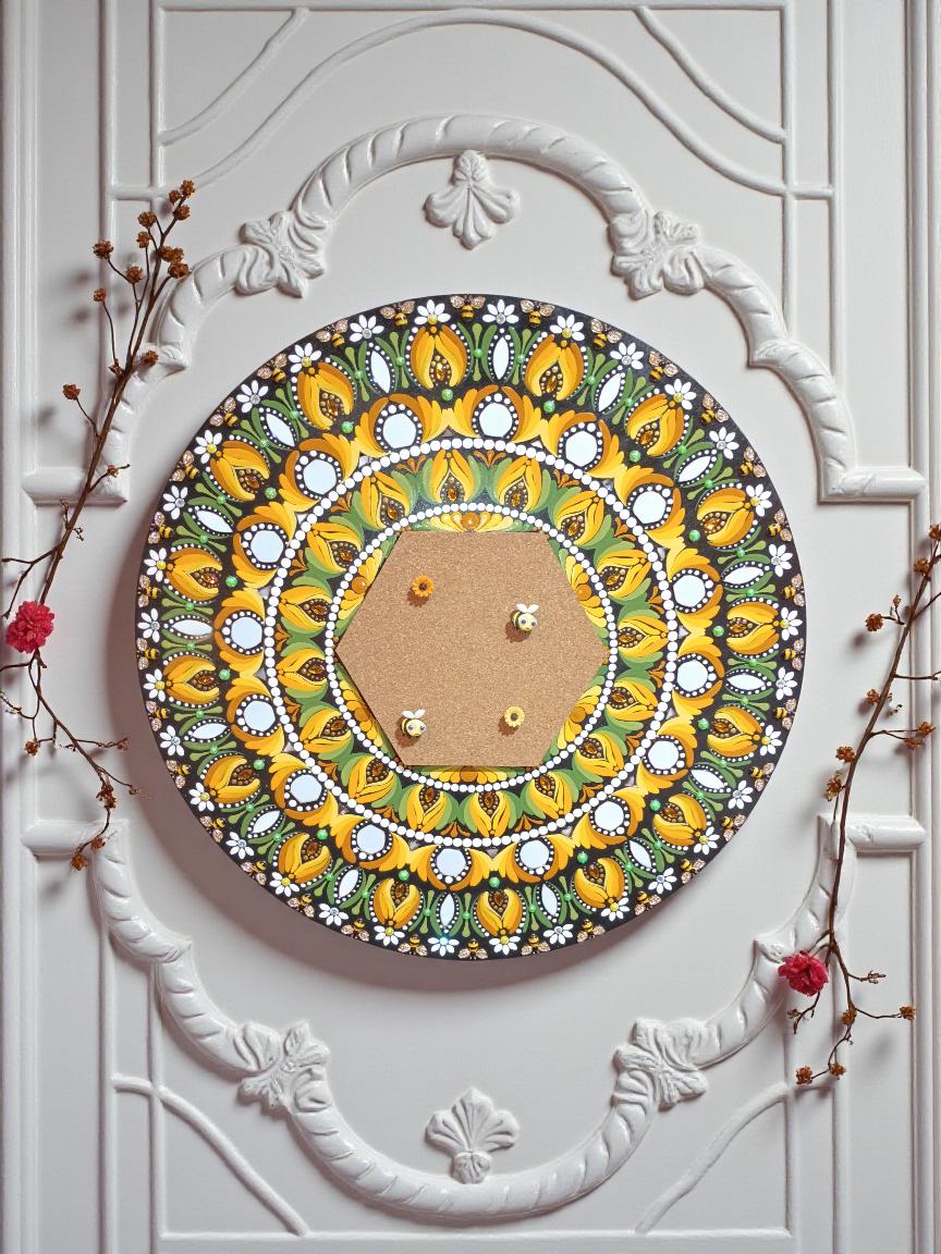 20" Hand-Painted Mandala Bulletin Board: Bee Themed
