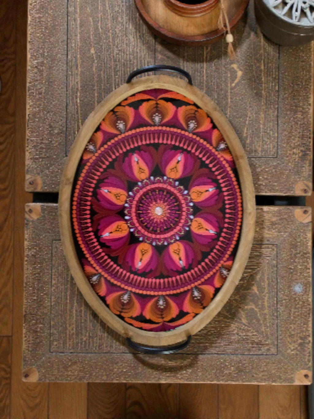 19 × 14.5" Hand-Painted Oval Tray – Sunset Colors