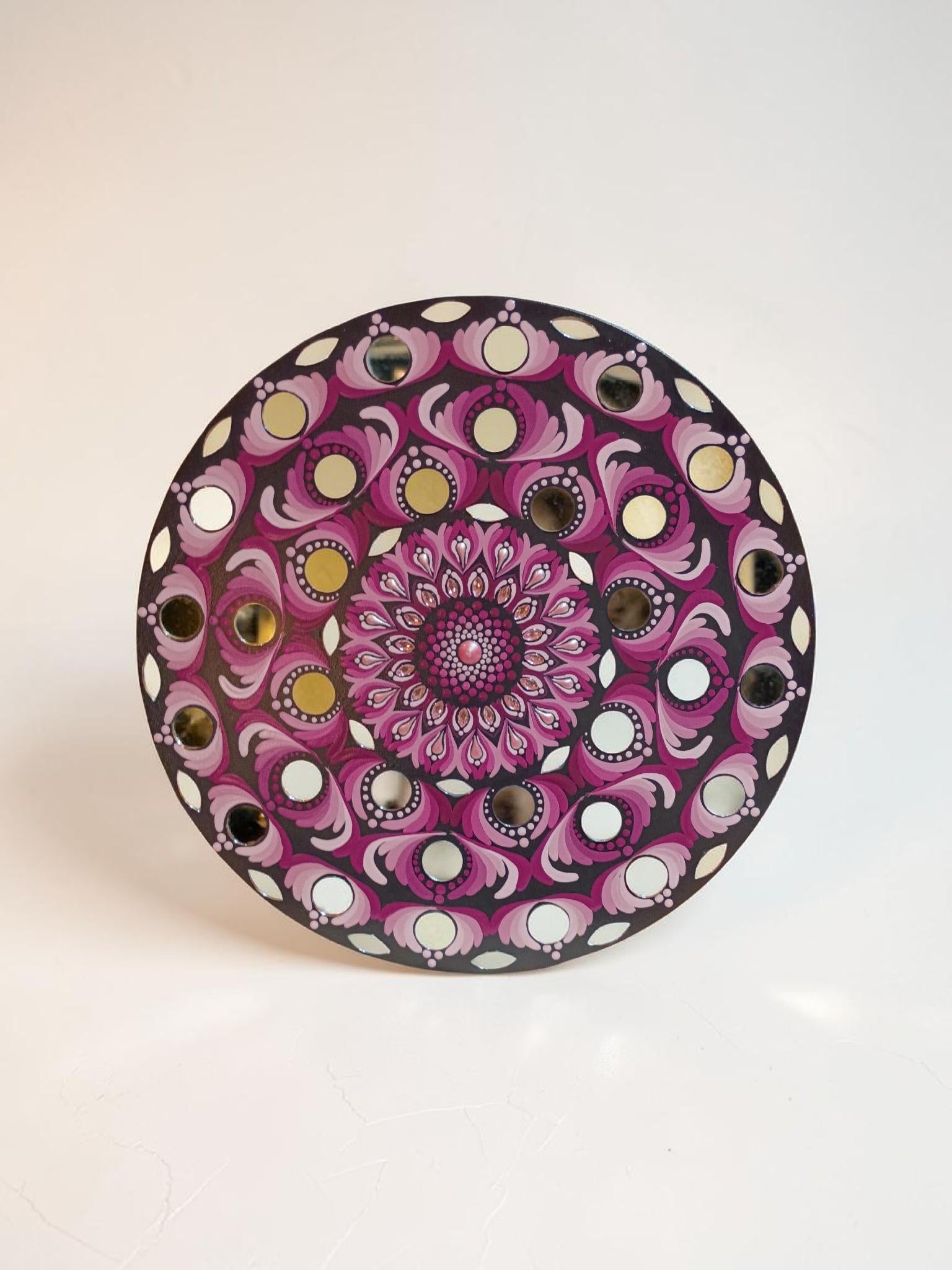 16" Hand-Painted Mandala Acrylic Art - Wall Hanging in shades of mauve