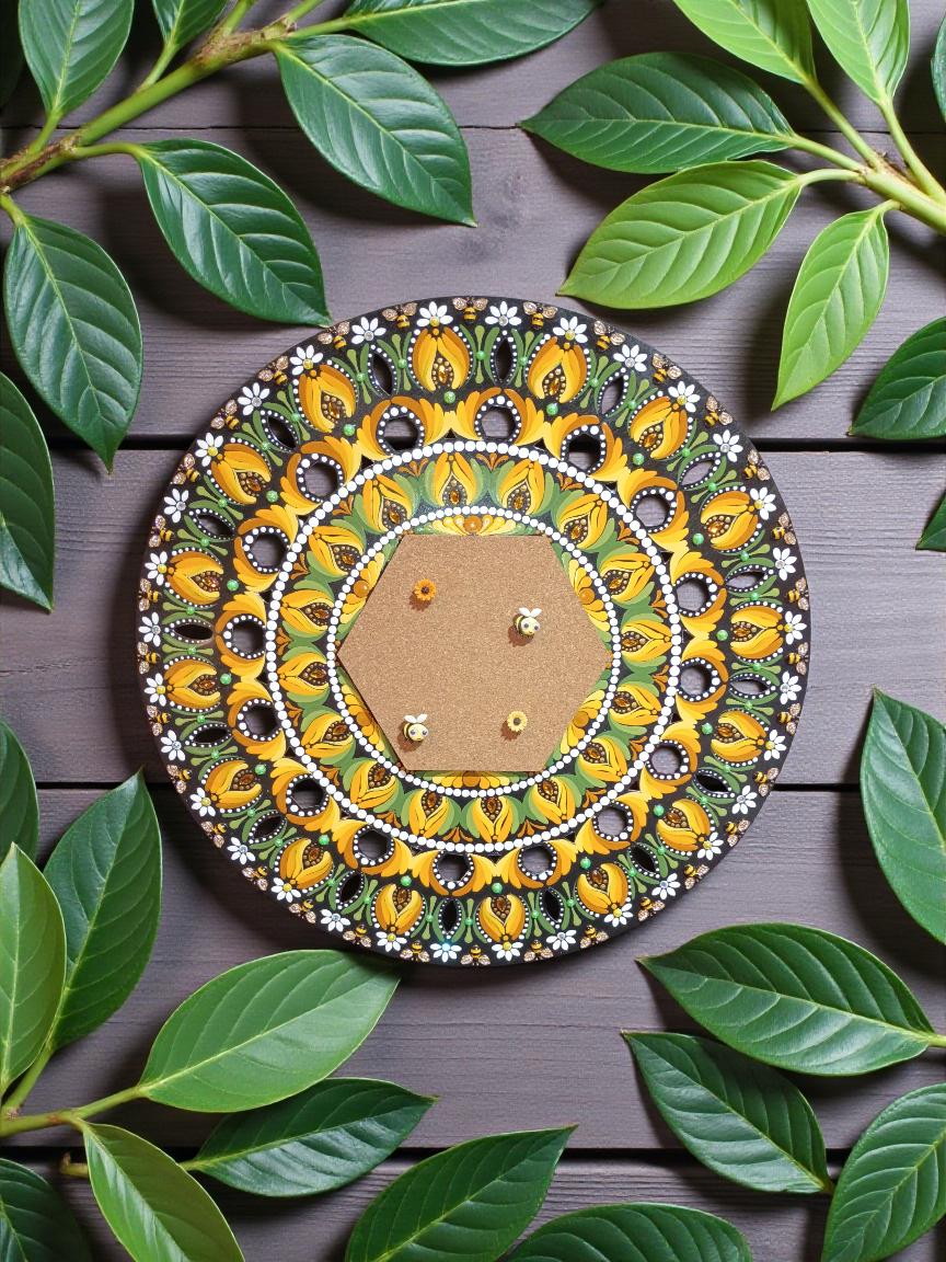 20" Hand-Painted Mandala Bulletin Board: Bee Themed