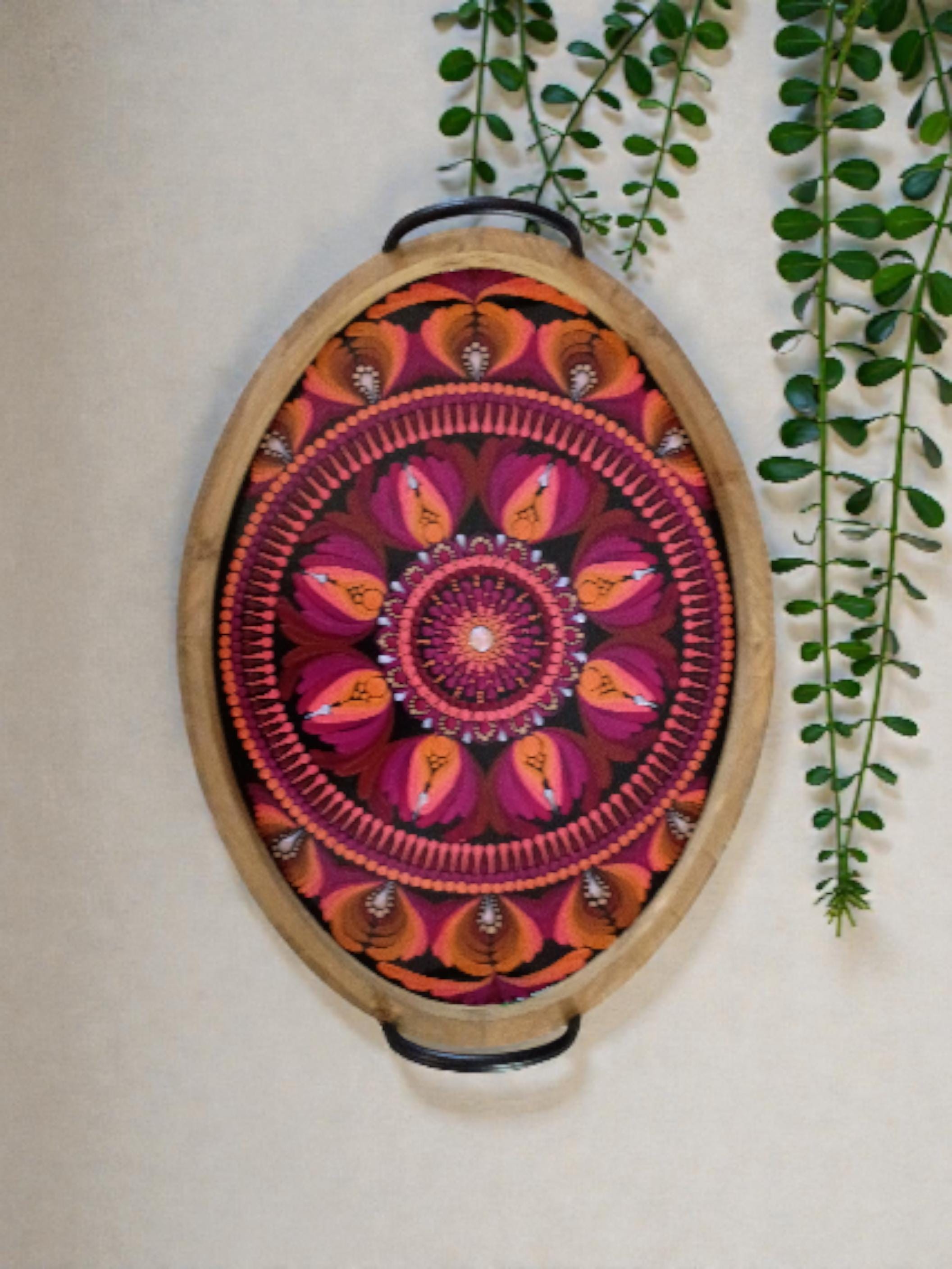 19 × 14.5" Hand-Painted Oval Tray – Sunset Colors