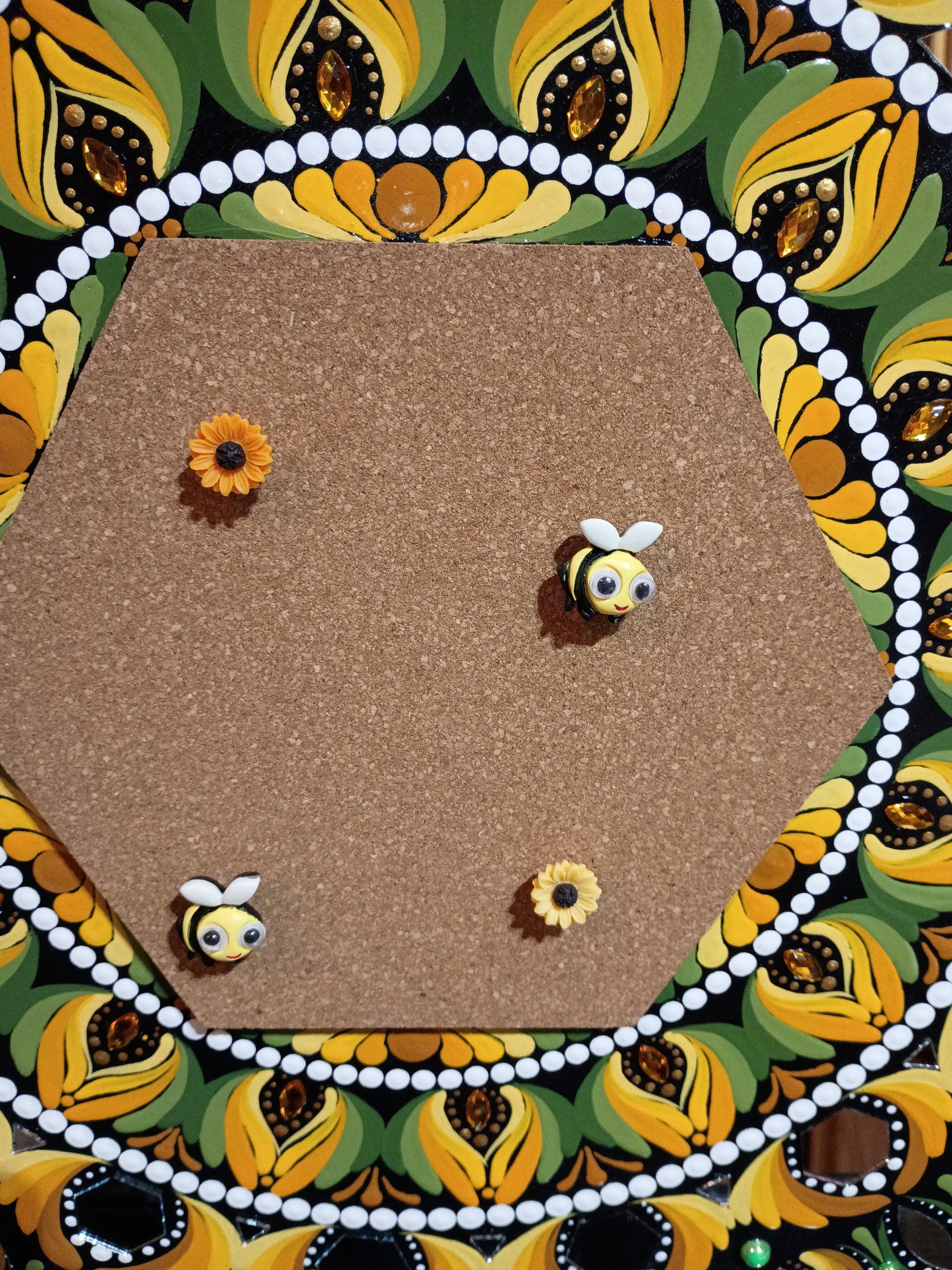 20" Hand-Painted Mandala Bulletin Board: Bee Themed