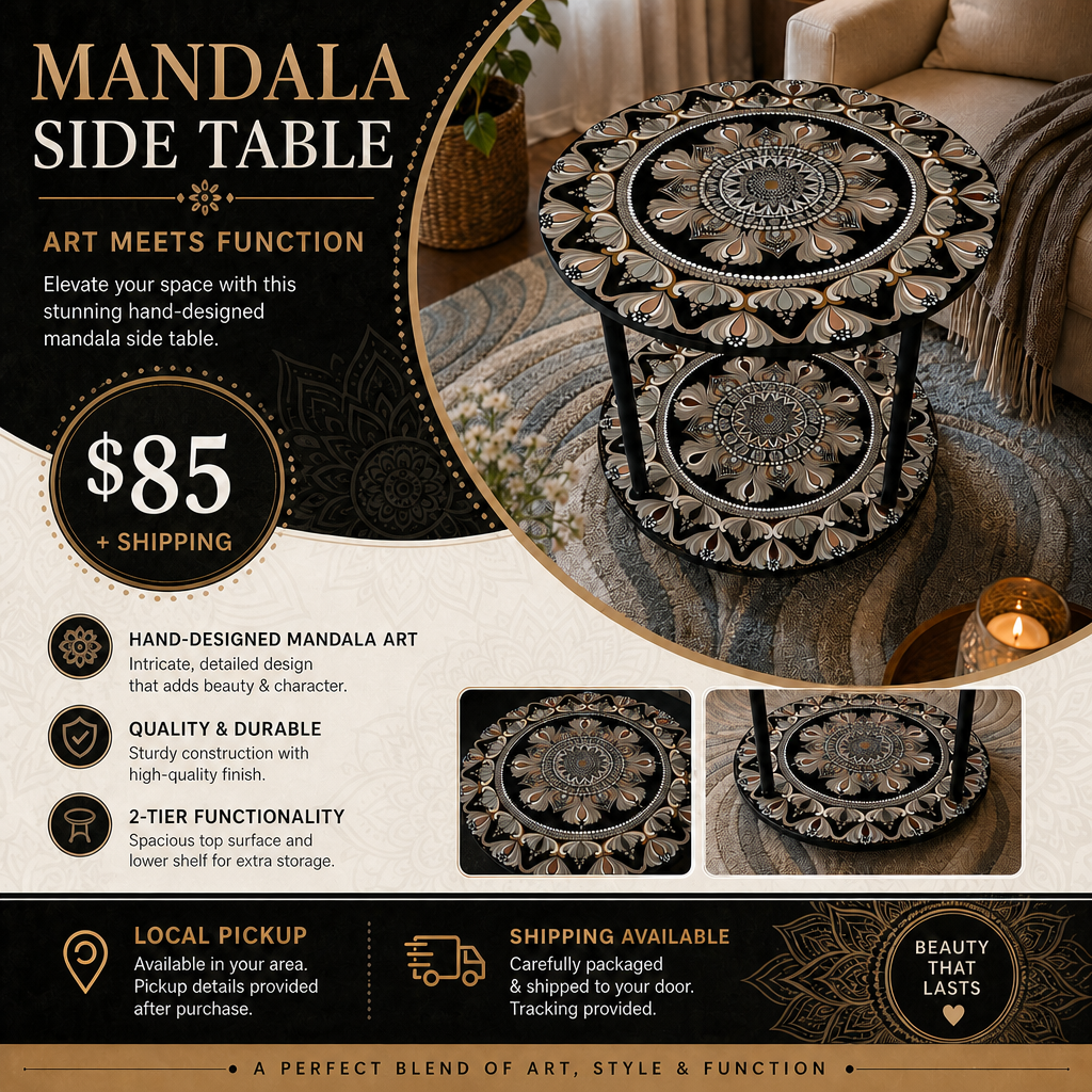 Hand‑Painted Mandala Accent Table