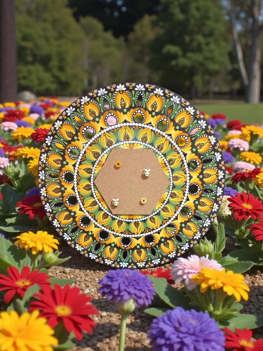 20" Hand-Painted Mandala Bulletin Board: Bee Themed