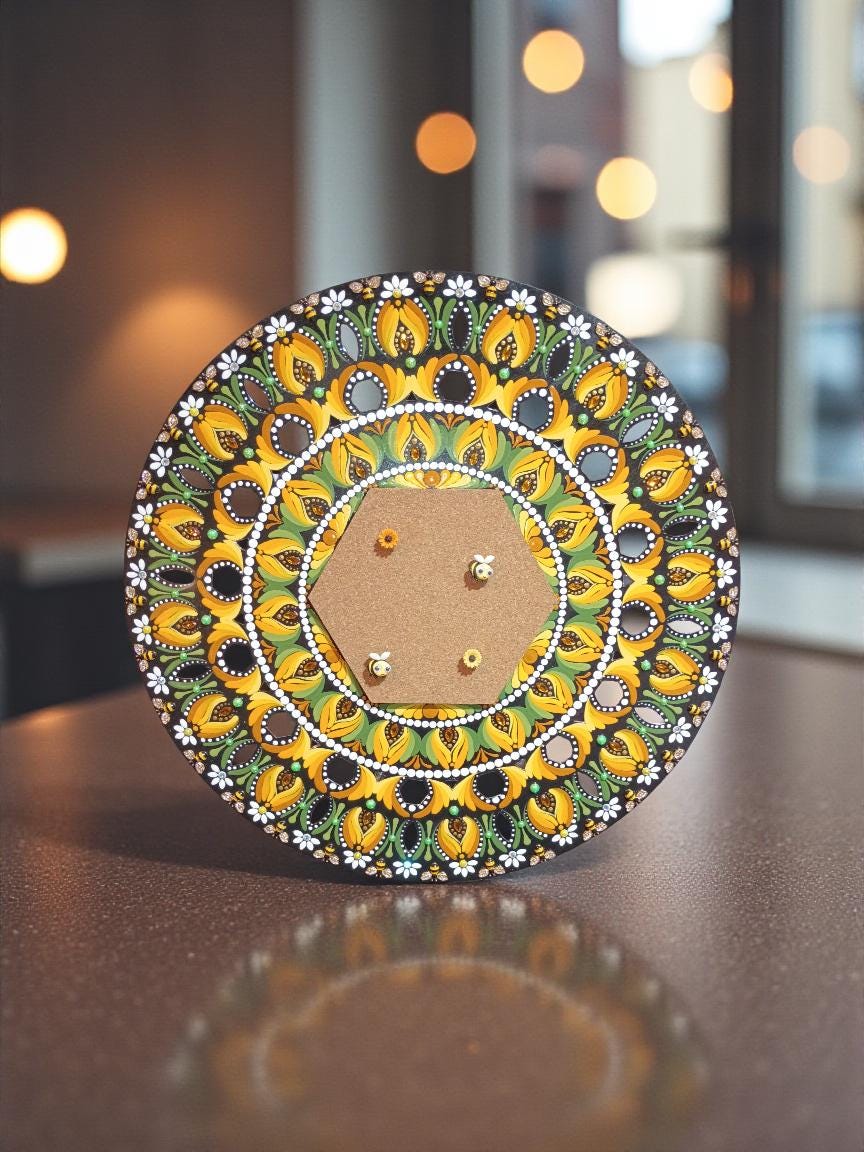 20" Hand-Painted Mandala Bulletin Board: Bee Themed