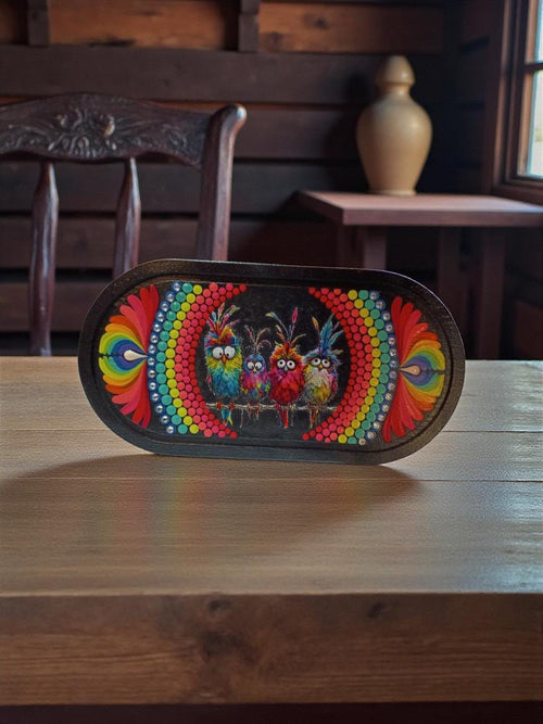 11" × 5.5" hand-painted “Silly Birds” Oval Tray