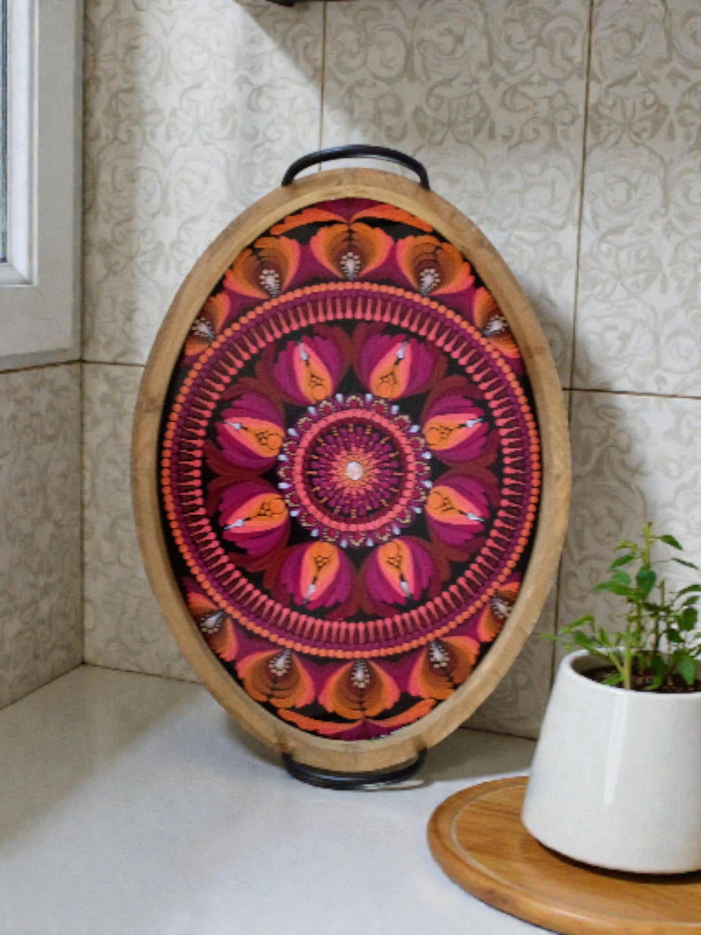 19 × 14.5" Hand-Painted Oval Tray – Sunset Colors