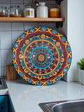 20" Hand-Painted Mandala Round Wood Wall Art with Mirror Accents
