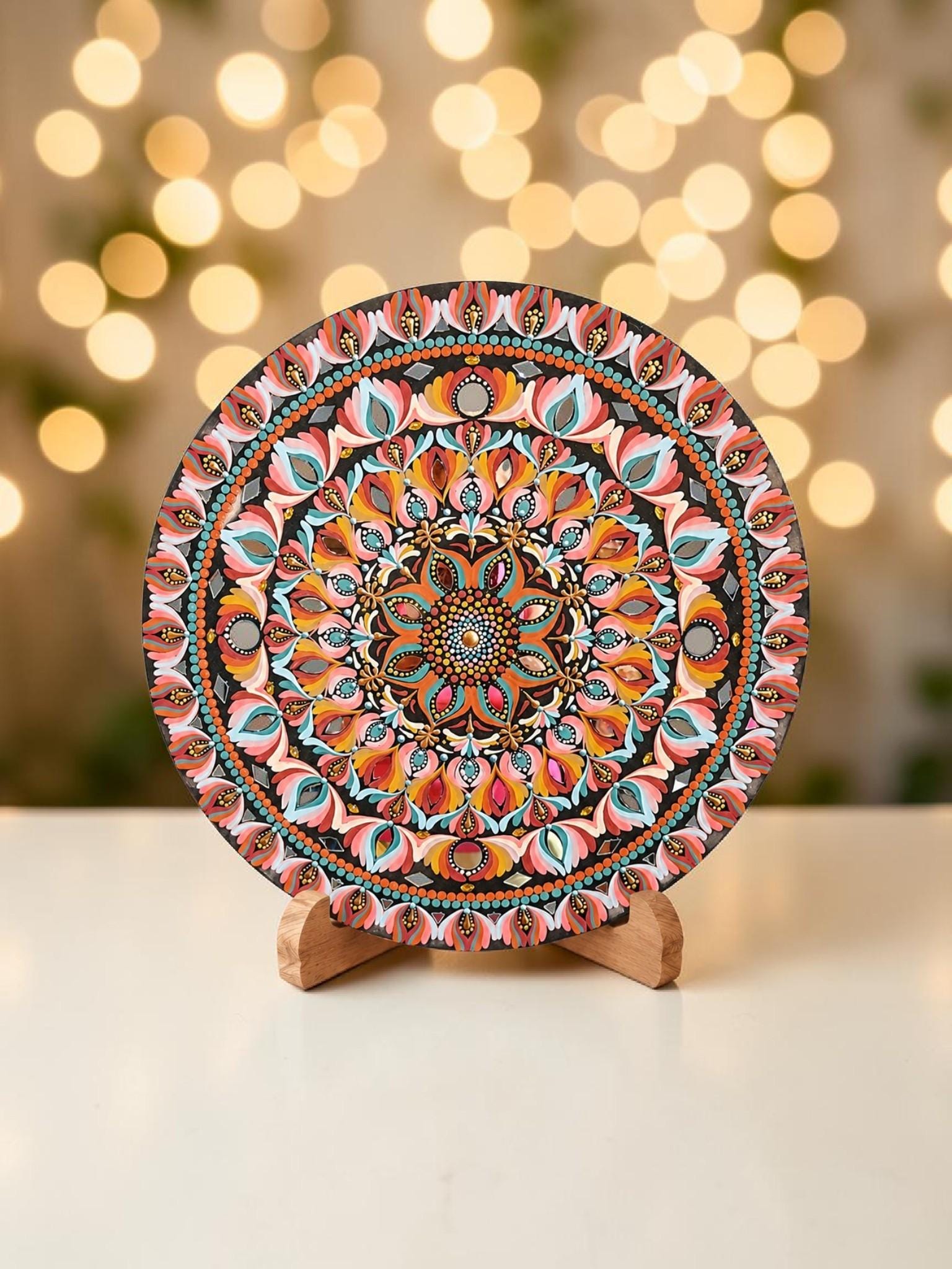 22" Sunset Bloom Mandala – Hand‑Painted Art