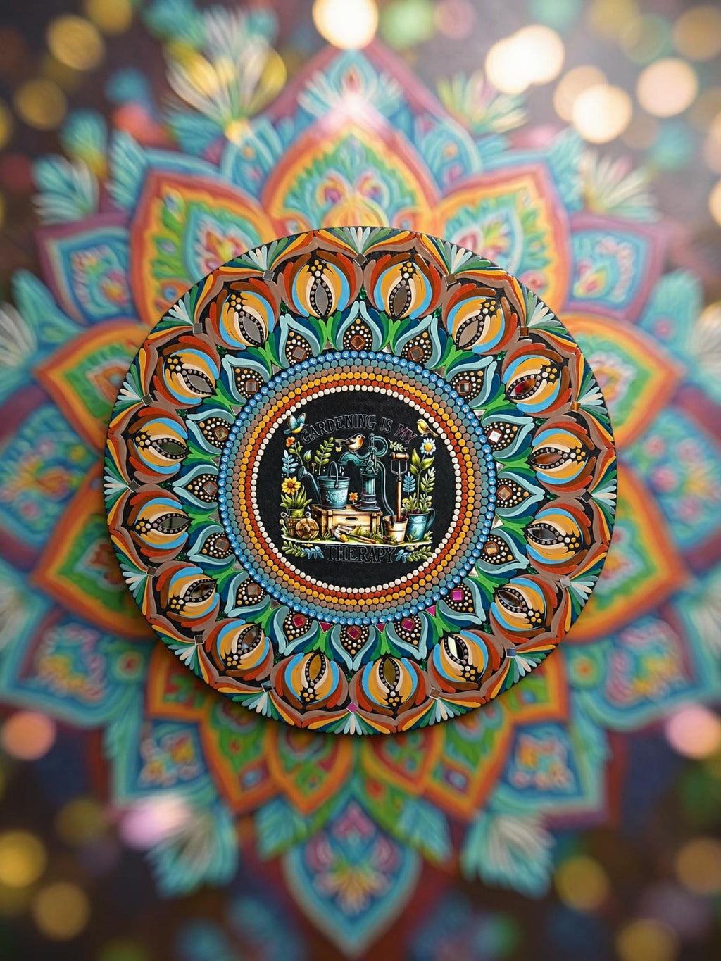 19.5" “Gardening Is My Therapy” Mandala Art