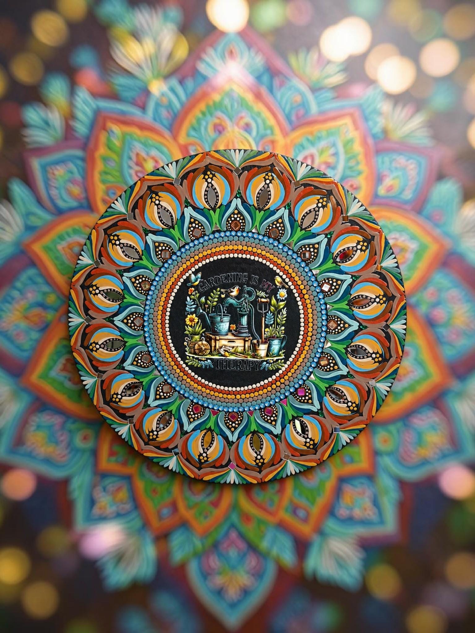 19.5" “Gardening Is My Therapy” Mandala Art