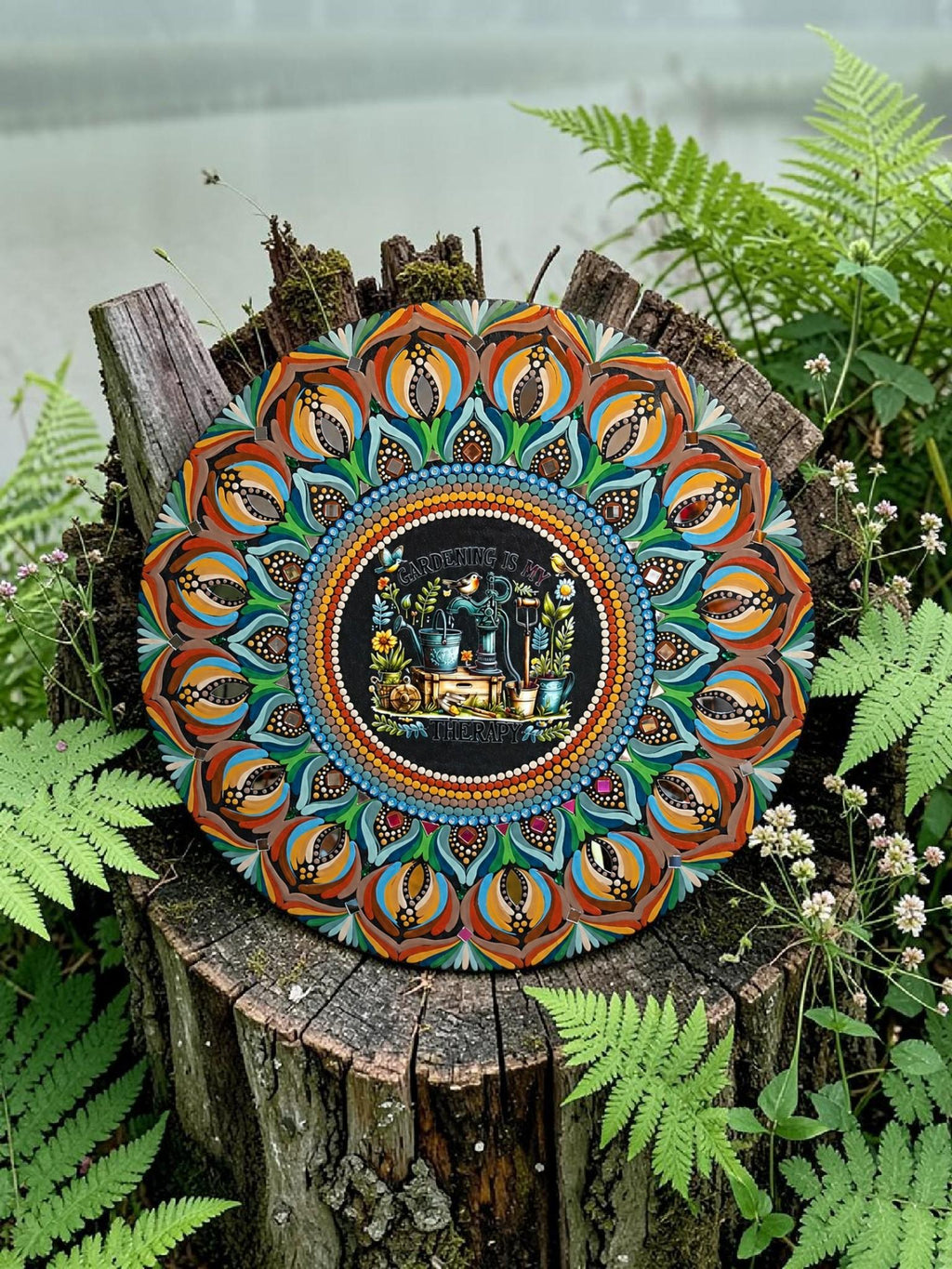 19.5" “Gardening Is My Therapy” Mandala Art