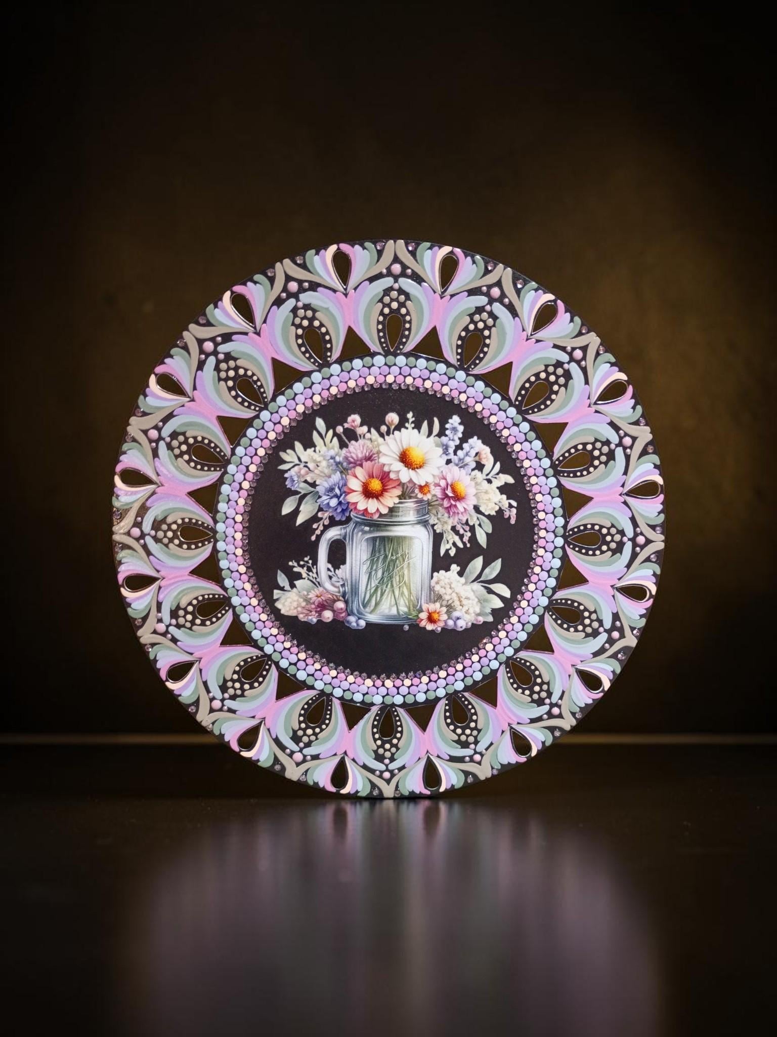 16" Floral Jar Mandala – Hand‑Painted Mandala Art