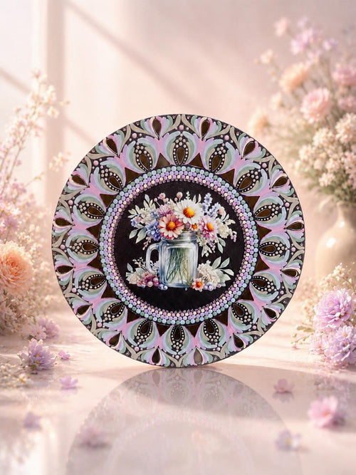 16" Floral Jar Mandala – Hand‑Painted Mandala Art