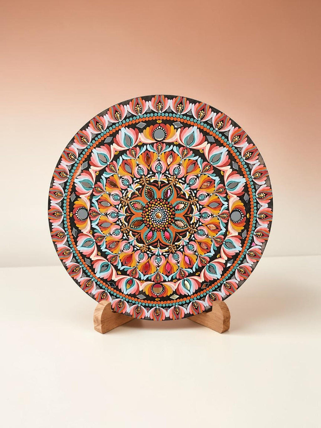 22" Sunset Bloom Mandala – Hand‑Painted Art
