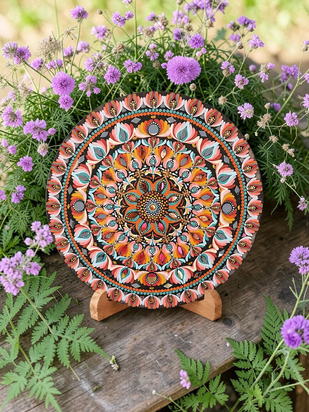 22" Sunset Bloom Mandala – Hand‑Painted Art