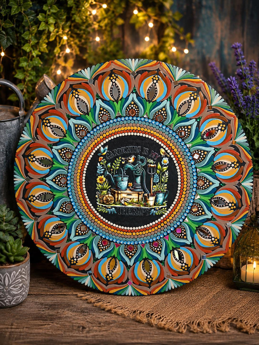 19.5" “Gardening Is My Therapy” Mandala Art