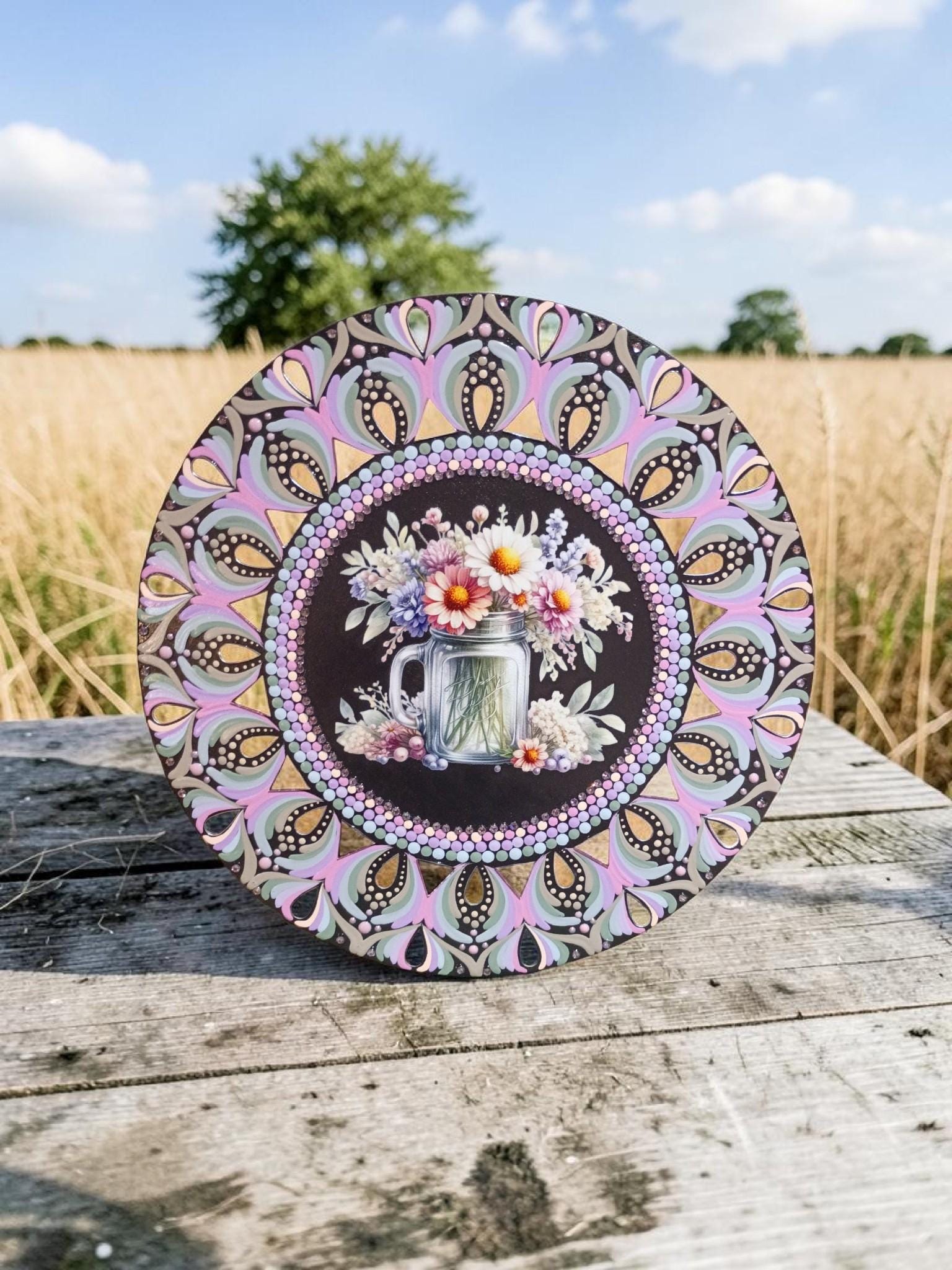 16" Floral Jar Mandala – Hand‑Painted Mandala Art