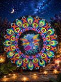 16" Dragonfly Themed Hand‑Painted Rainbow Mandala Art