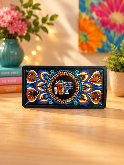 12.5" × 6.5" “I’m Not a Hot Mess, I’m a Spicy Disaster” Highland Cow Mandala Plaque