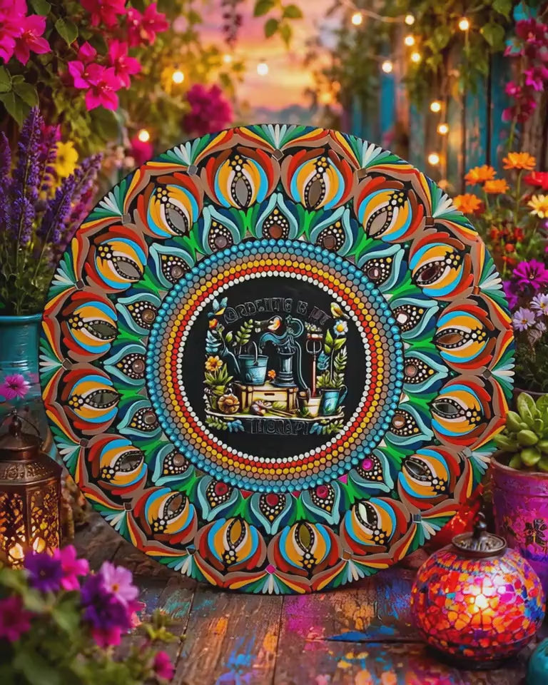 19.5" “Gardening Is My Therapy” Mandala Art