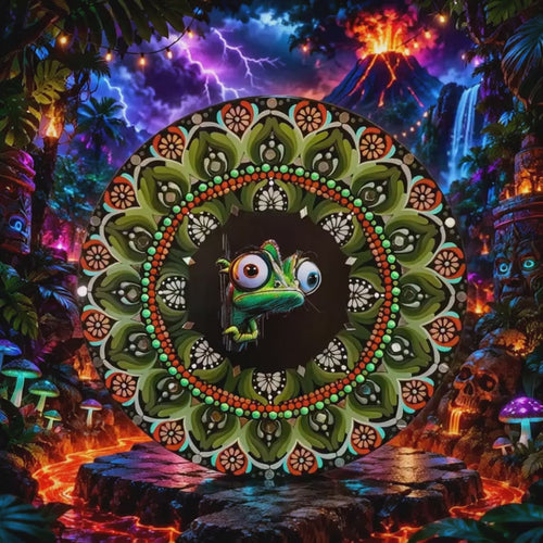 16" Chameleon Mandala – Hand‑Painted Mandala Art