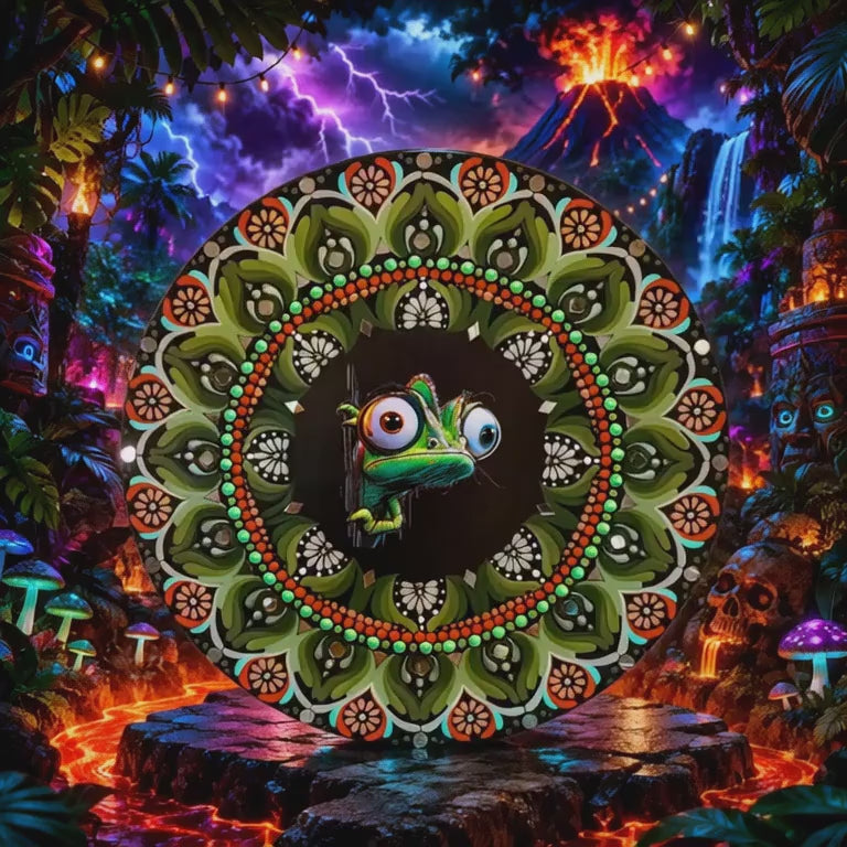 16" Chameleon Mandala – Hand‑Painted Mandala Art