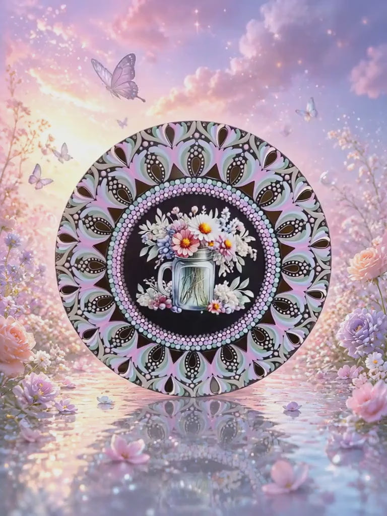 16" Floral Jar Mandala – Hand‑Painted Mandala Art