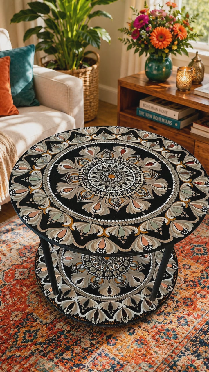 Hand‑Painted Mandala Accent Table