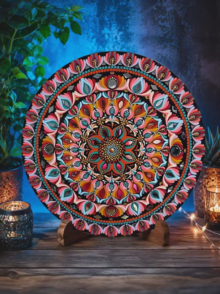 22" Sunset Bloom Mandala – Hand‑Painted Art