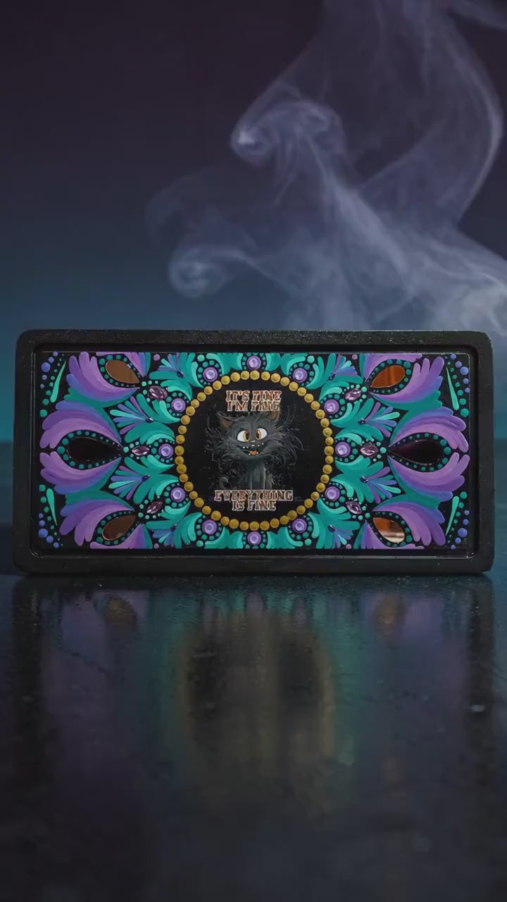 12.5" × 6.5" hand-painted “Silly Cat” Rectangular Tray